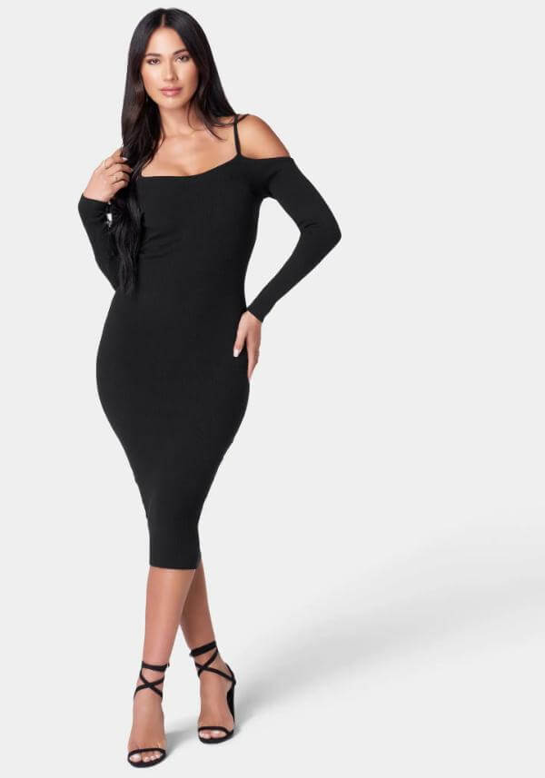 Midi Black Dress Long Sleeve