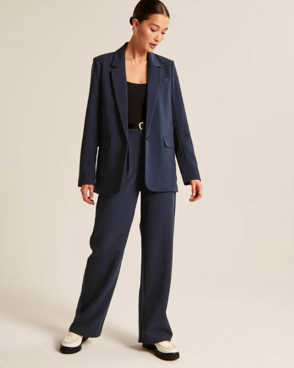 Navy Blazer and Pants Women Outfit