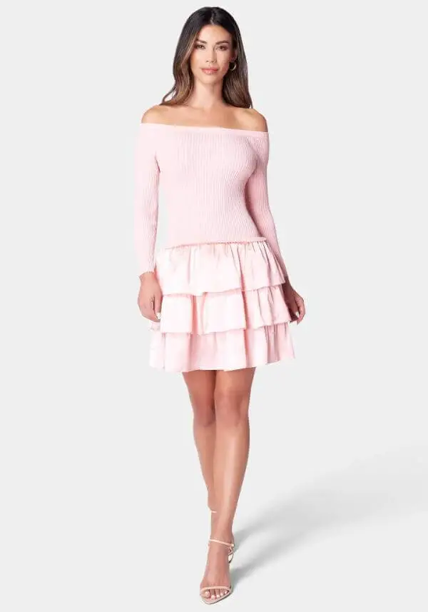 Pink Off The Shoulder Short Dress 