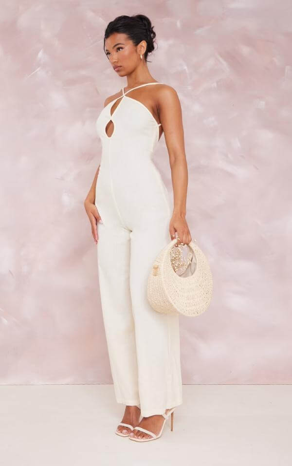 White Evening Jumpsuit Outfit Classy
