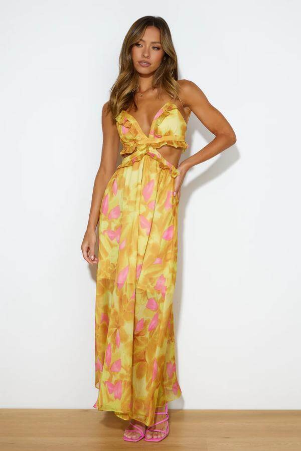 yellow floral maxi dress 