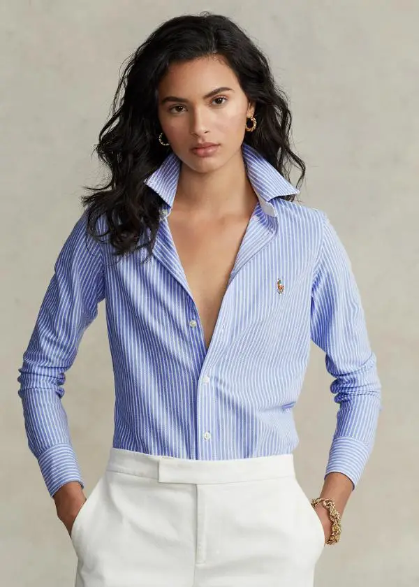 Blue and White Striped Oxford Shirt Outfit