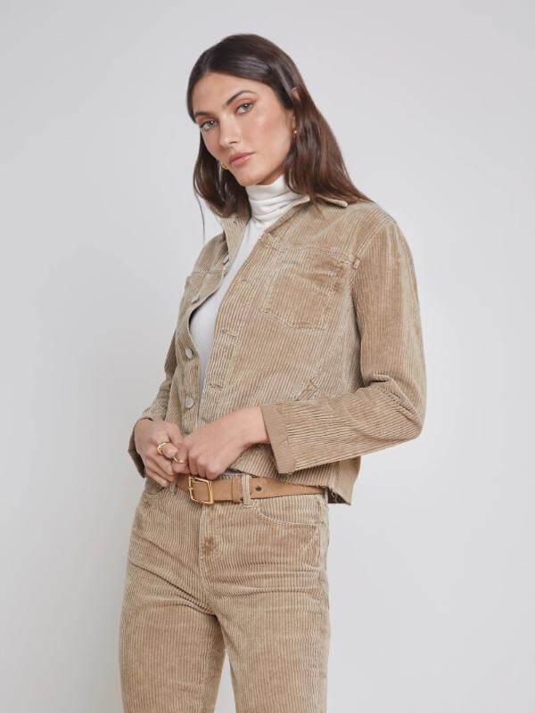 Brown Corduroy Denim Jacket Outfit Women