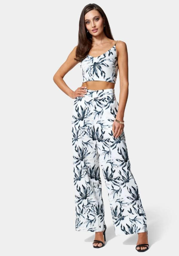 Floral Print Satin Pants Outfit