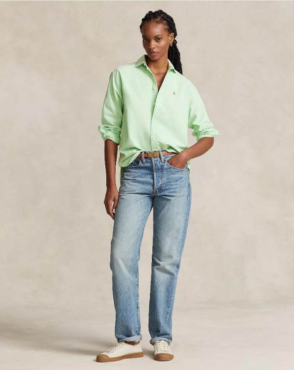 Green Oxford Shirt Women Outfit