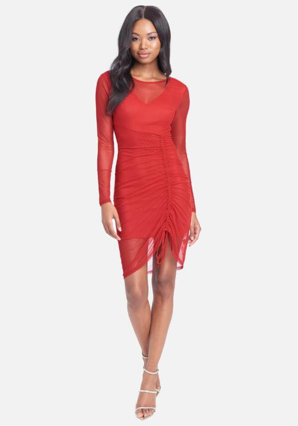 Midi Red Dress Long Sleeve