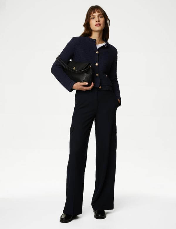 Navy Knitted Jacket Outfit