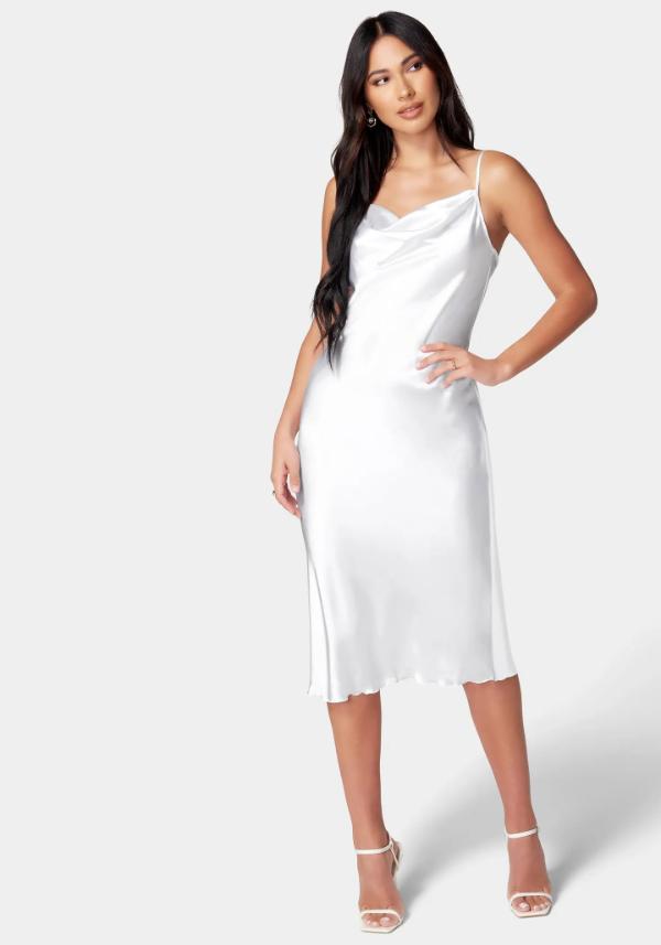 White Midi Satin Dress Outfit