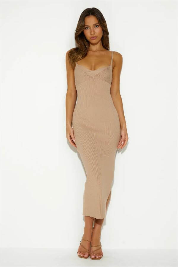 Beige Midi Dress Outfits