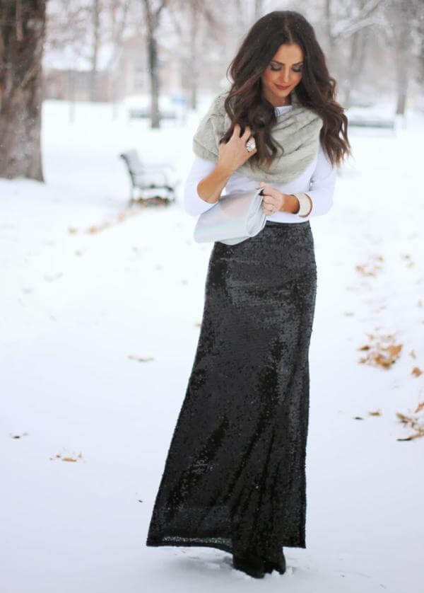 Black Maxi Skirt Outfit Winter