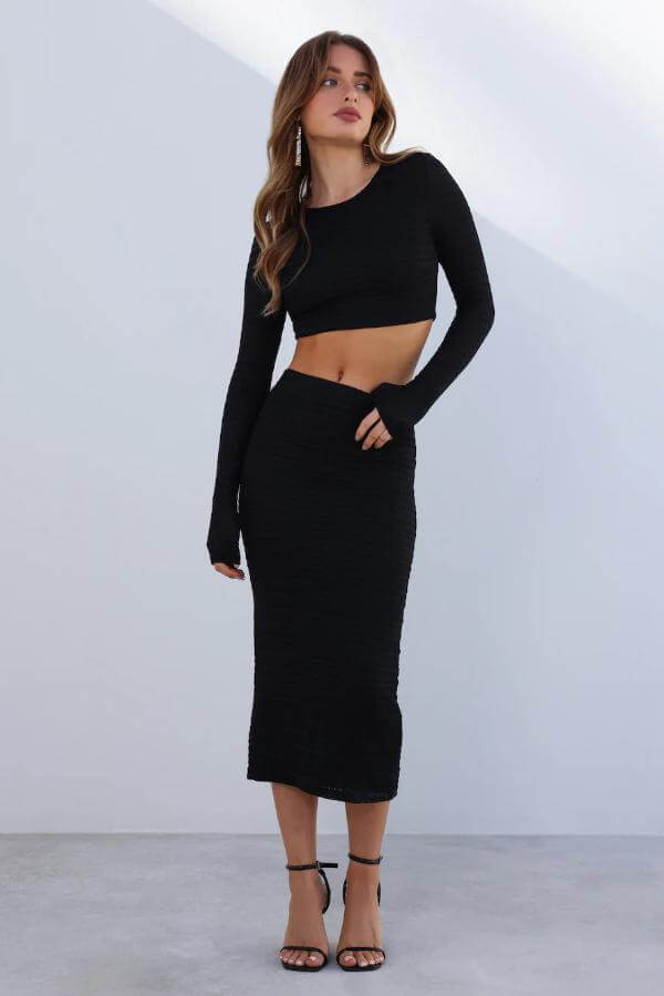 Black Midi Skirt Outfit Casual