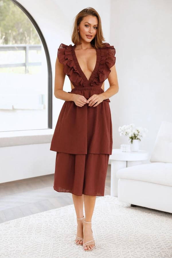 Brown Midi Dress Formal