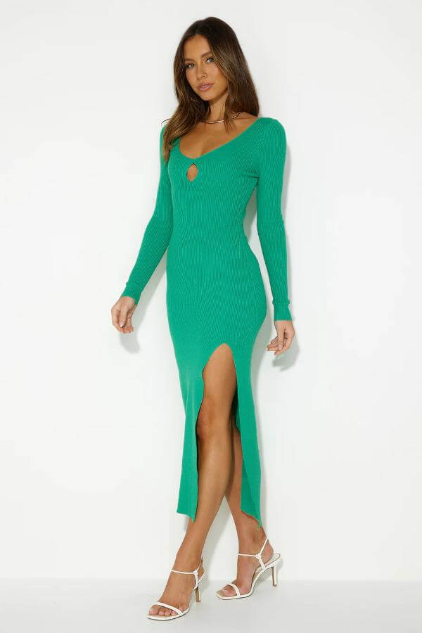 Green Midi Dress With Sleeves