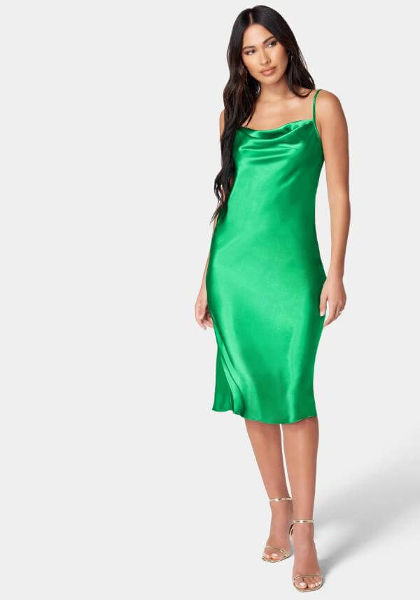 Green Satin Midi Dress 
