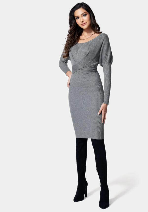 Grey Midi Dress Outfit Fall