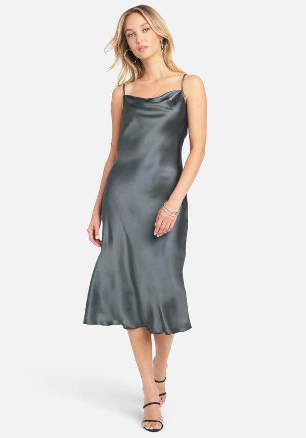 Grey Satin Midi Dress Outfit