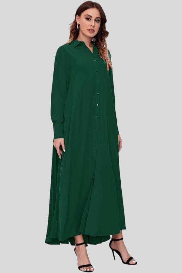 How to Style a Long Green Shirt Dress