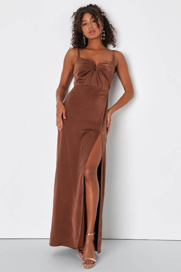 How to Style a Long Tight Brown Dress