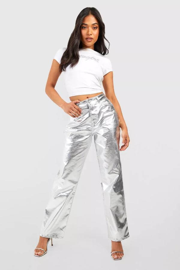 How to Style Silver Metallic Jeans