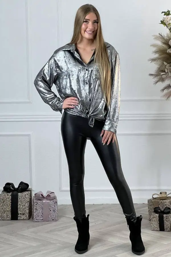 How to Style Silver Metallic Shirt
