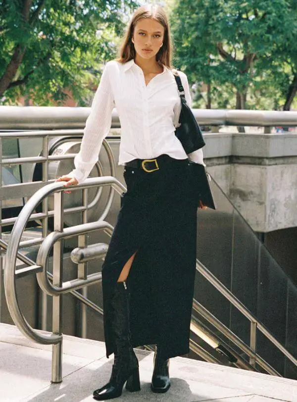 Long Denim Skirt Outfit