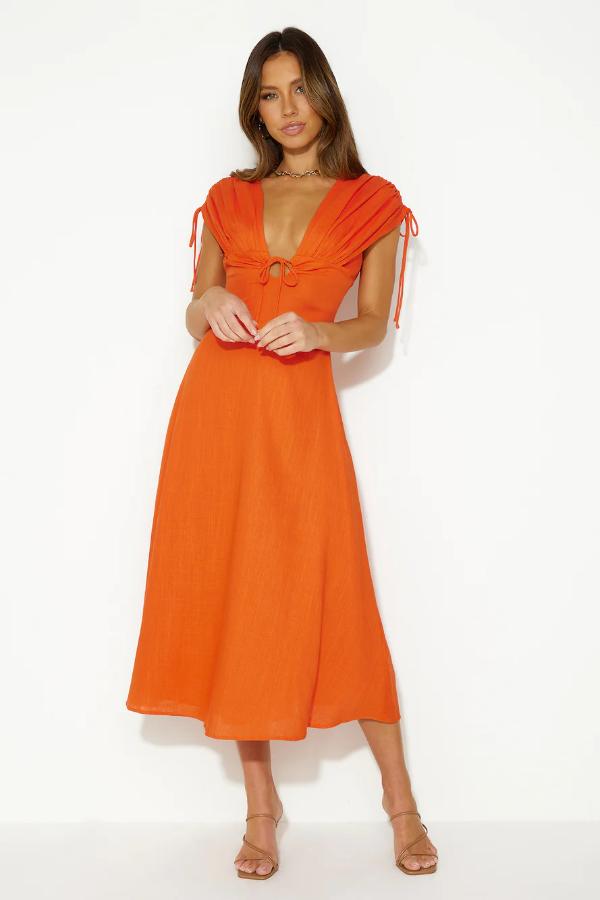 Orange Midi Dress Casual