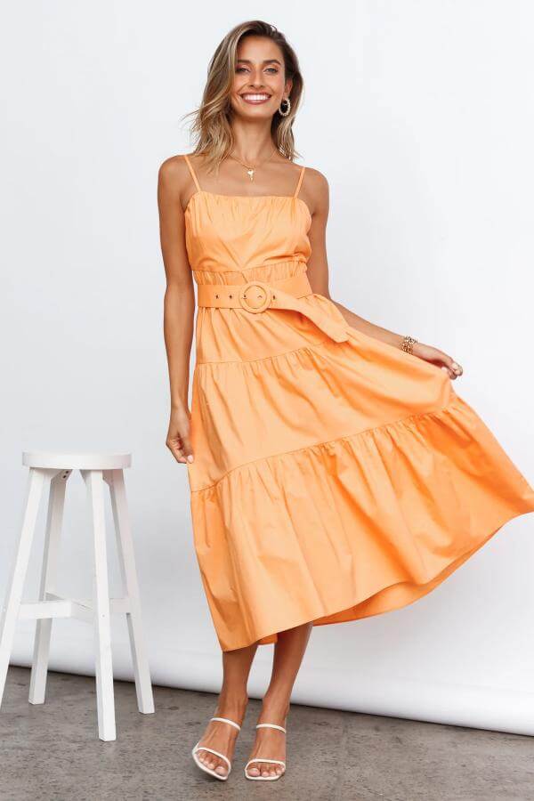 Orange Midi Dress Outfit Casual