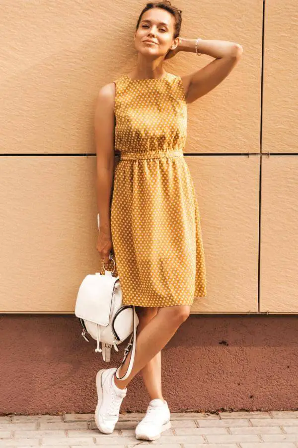 Orange Midi Dress With Sneakers