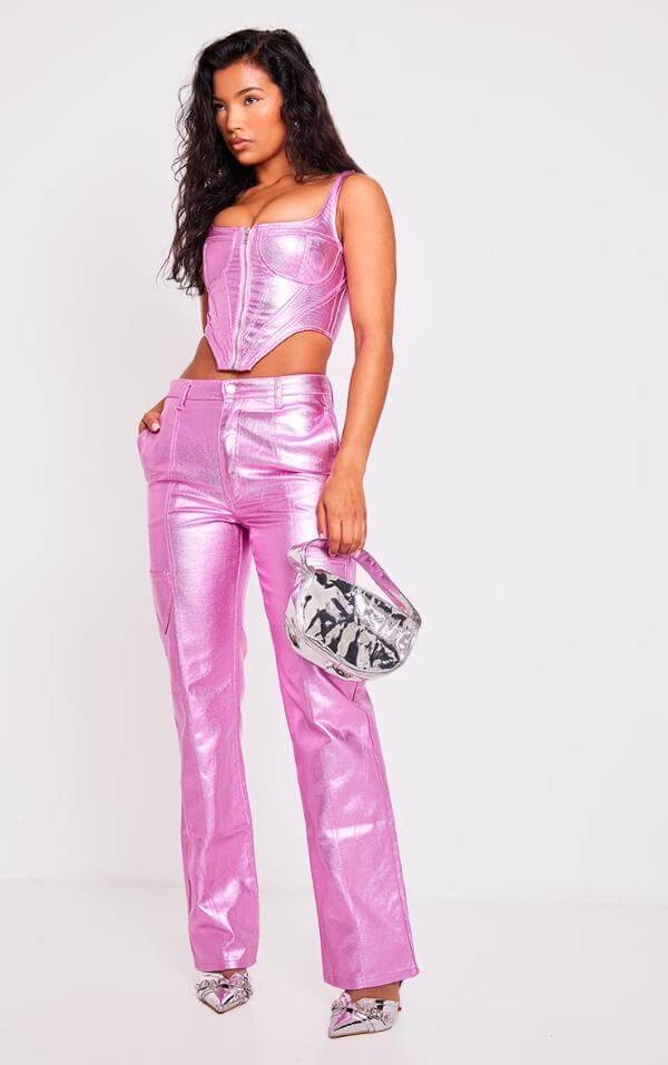Pink Metallic Jeans Outfit