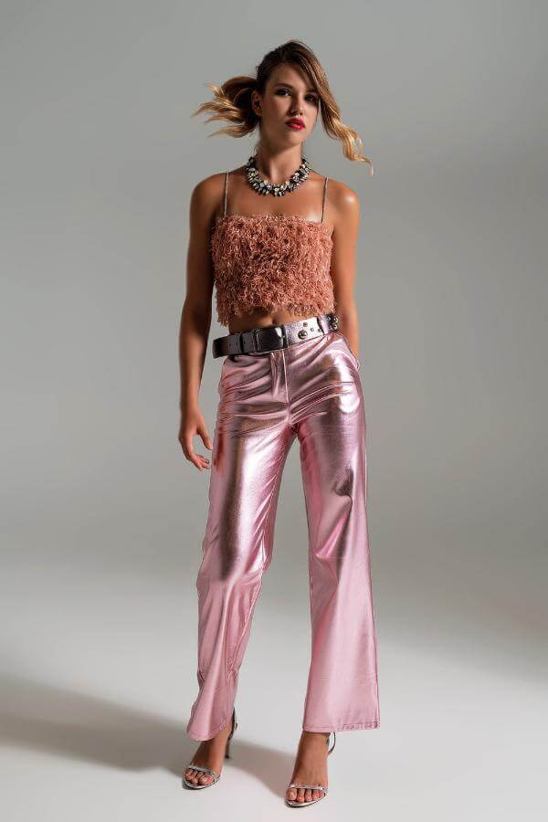 Pink Metallic Pants Outfit Aesthetic Women