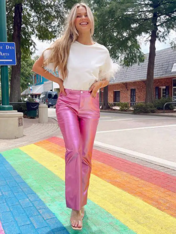 Pink Metallic Pants Street Style