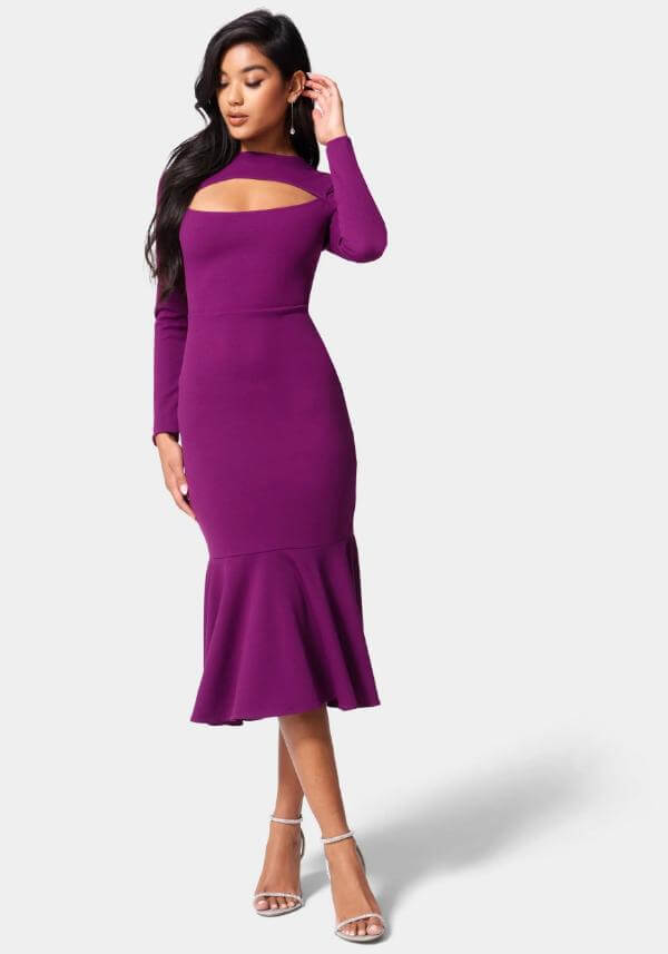 Purple Midi Dress Classy
