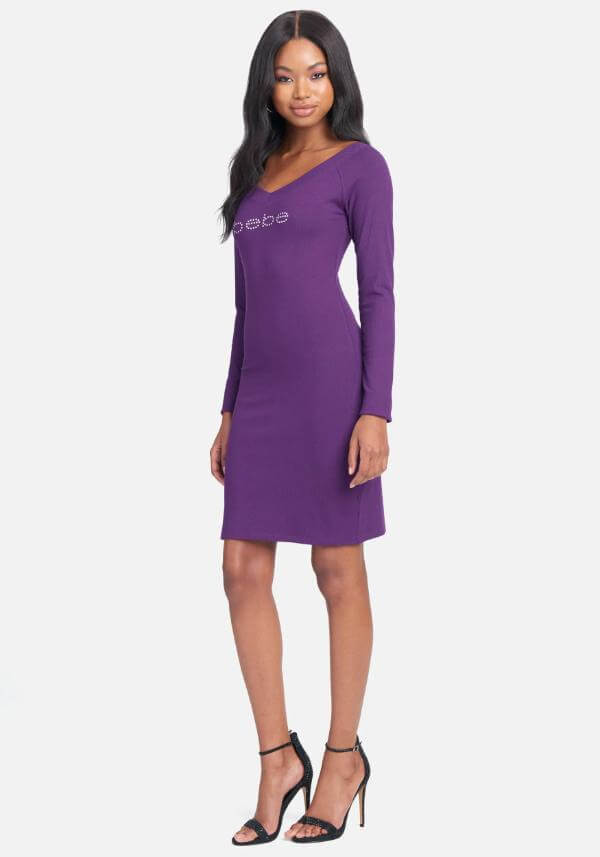 Purple Midi Dress With Sleeves