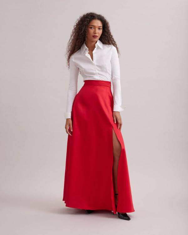 Red Maxi Skirt Outfit Classy