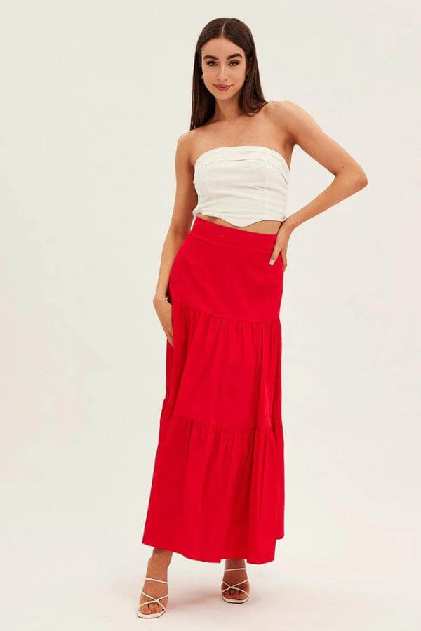 Red Maxi Skirt Outfit Summer