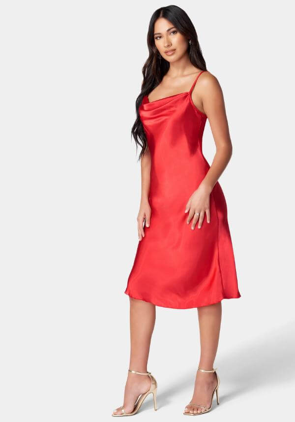 Red Midi Satin Dress 