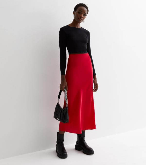 Red Midi Skirt Outfit Aesthetic