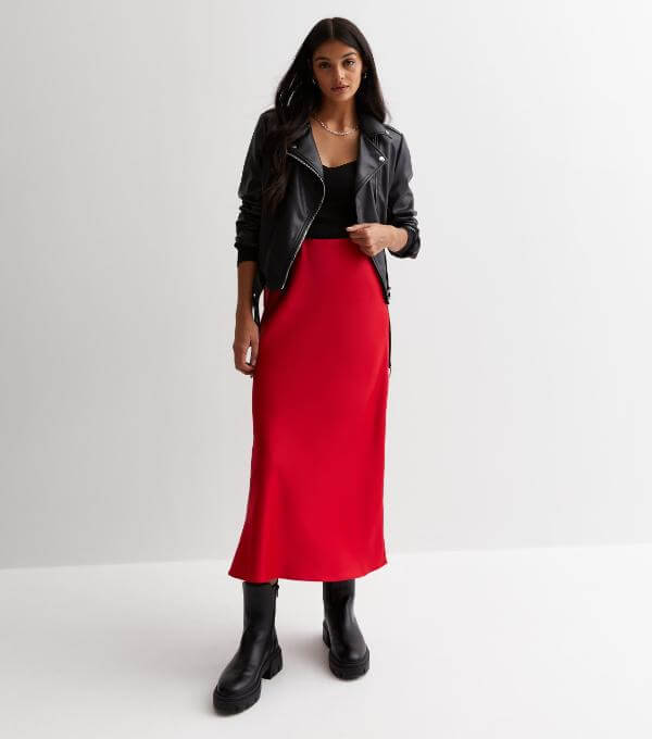 Red Midi Skirt Outfit Fall