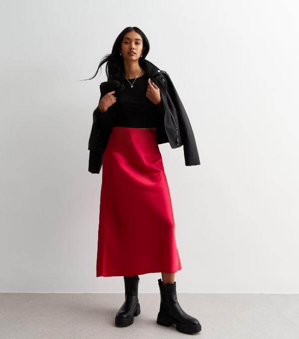 Red Midi Skirt Outfit Winter
