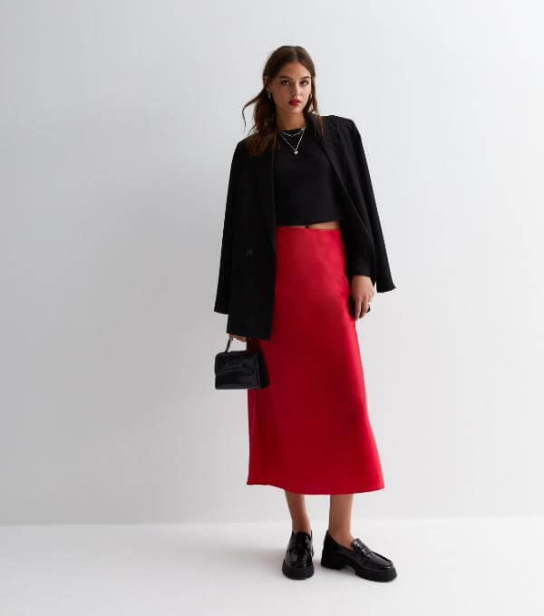 Red Midi Skirt Outfit Work