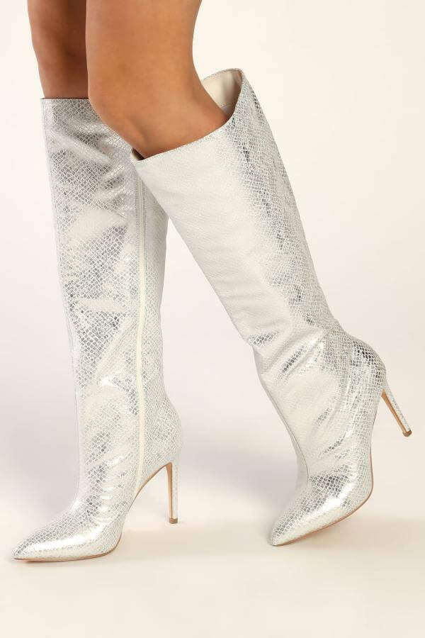 Silver Metallic Boots Outfit Classy