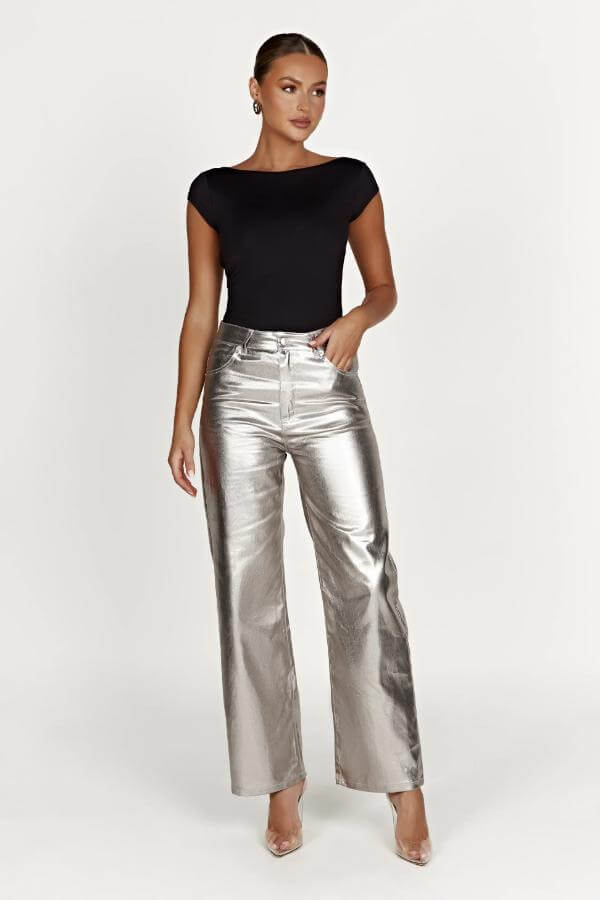 Silver Metallic Jeans Outfit