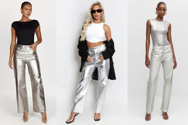 Silver Metallic Jeans Outfits