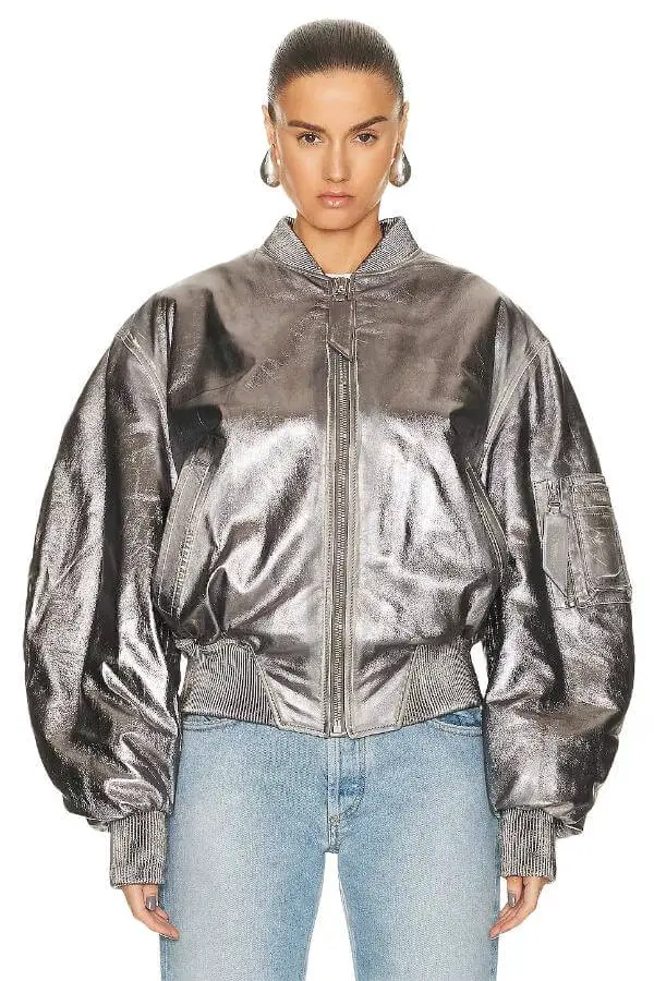 Silver Metallic Leather Jacket Outfit