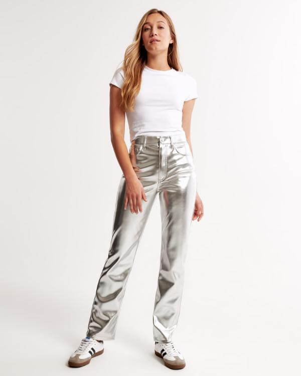 Silver Metallic Pants Outfit Casual