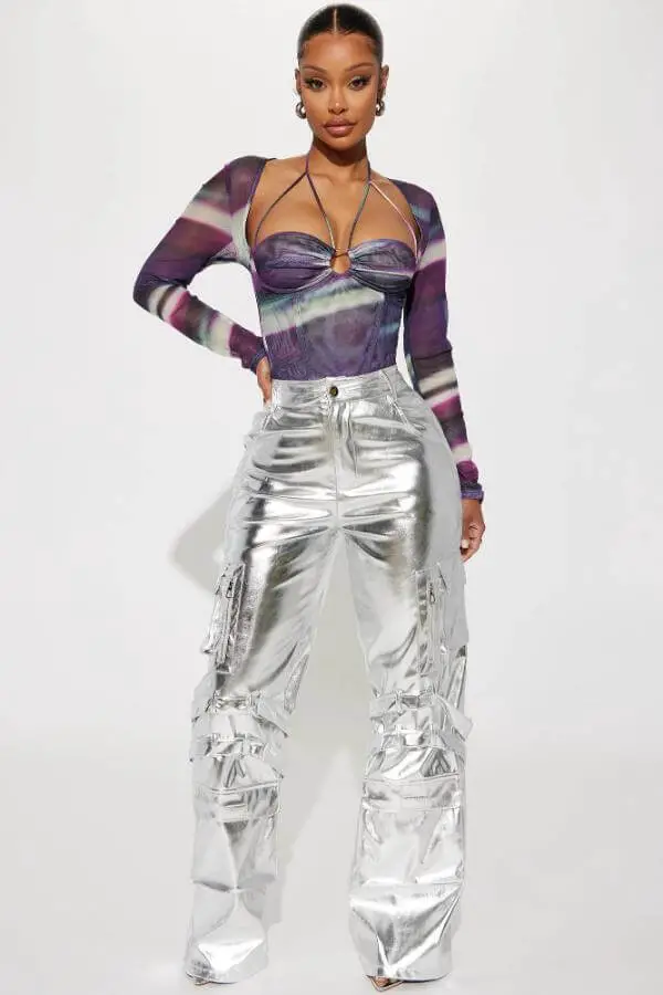 Silver Metallic Pants Outfit Night