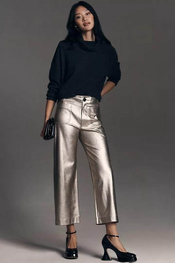 Silver Metallic Pants Outfit Work