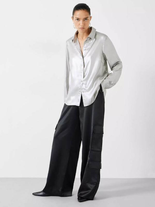 Silver Metallic Shirt Outfit Women