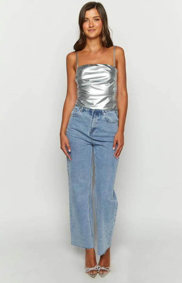 Silver Metallic Top and Jeans