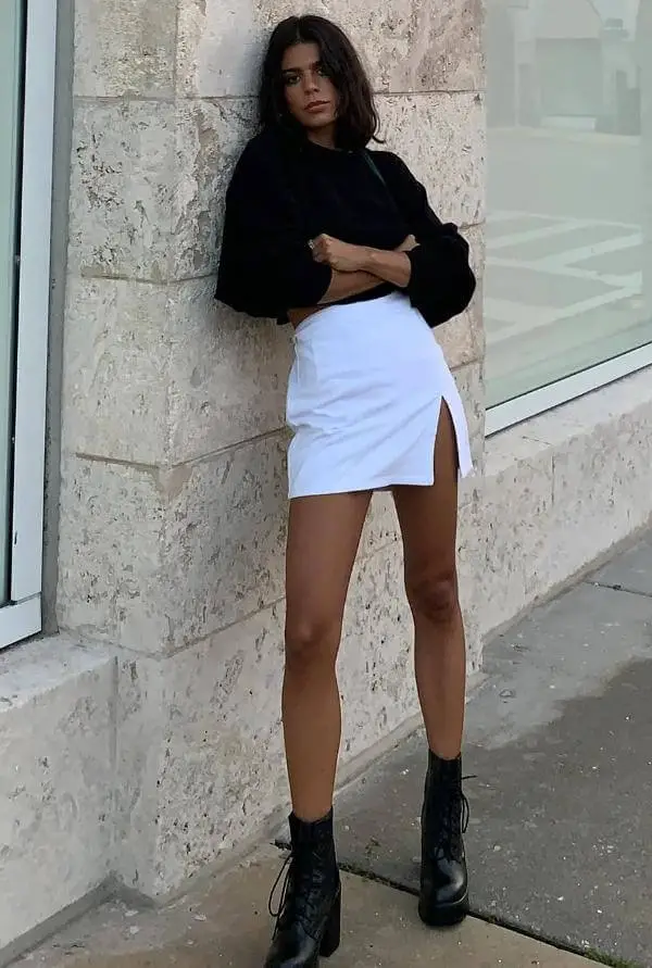 White Denim Skirt Street Style